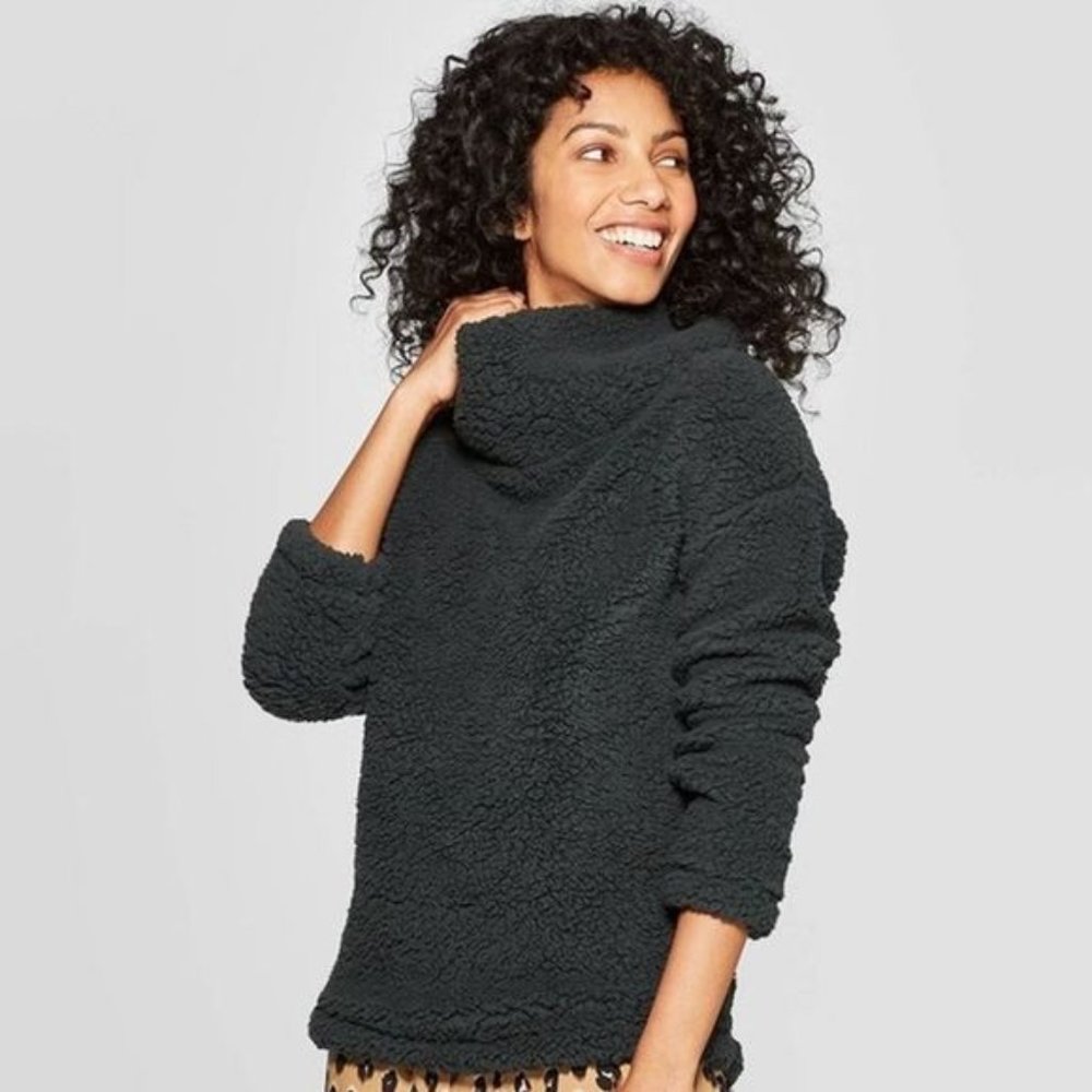 NEW! SUPER SOFT Cowl Neck Sherpa Sweater, Green